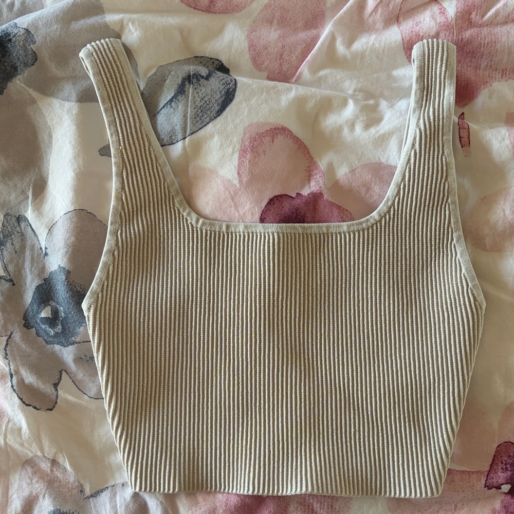 Aritzia Beige Ribbed Tank Top